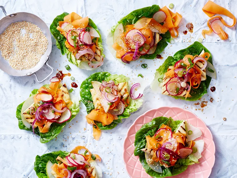 Tofu and carrot kimchi lettuce wraps