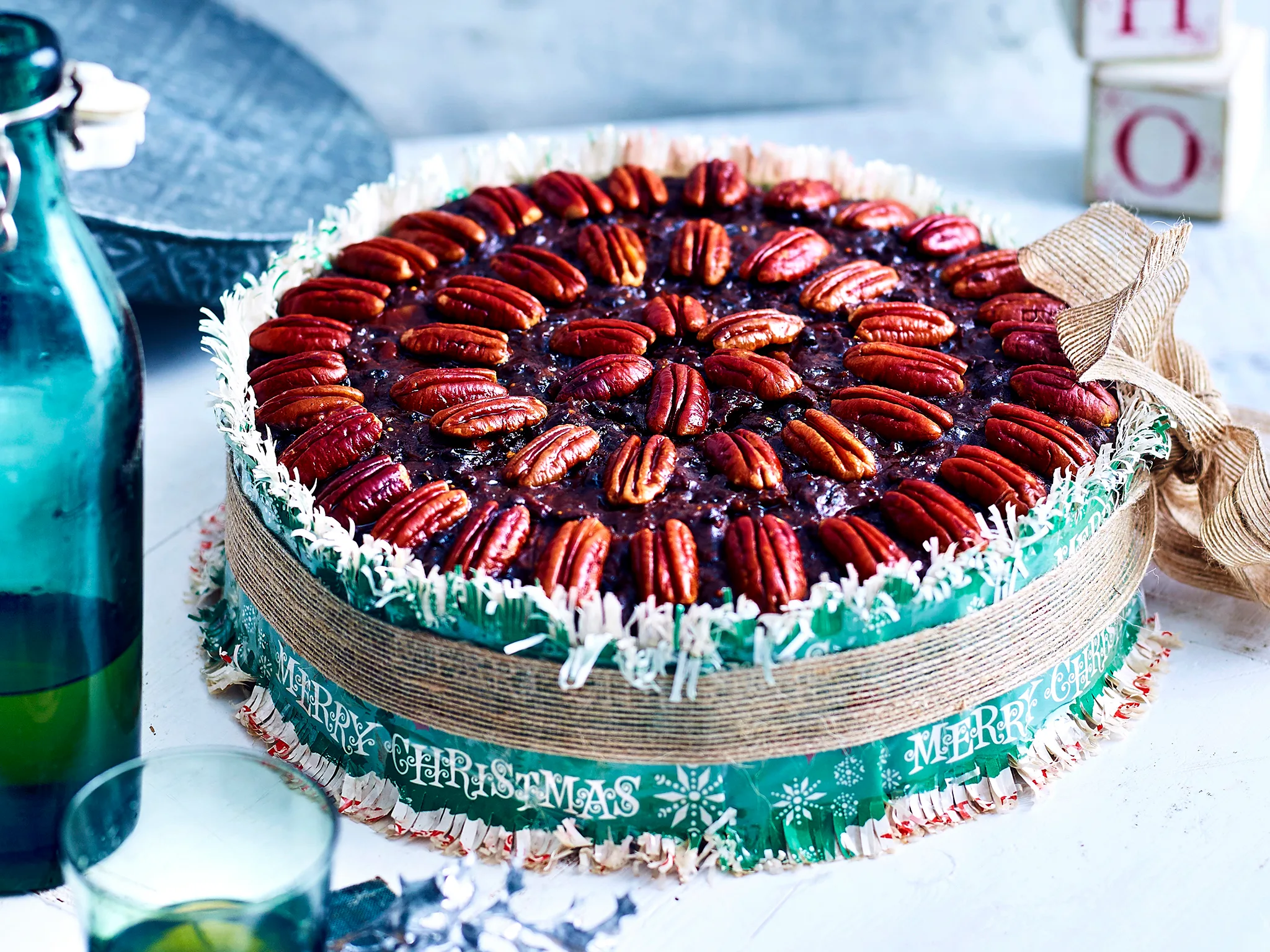 Pecan and chocolate Christmas cake