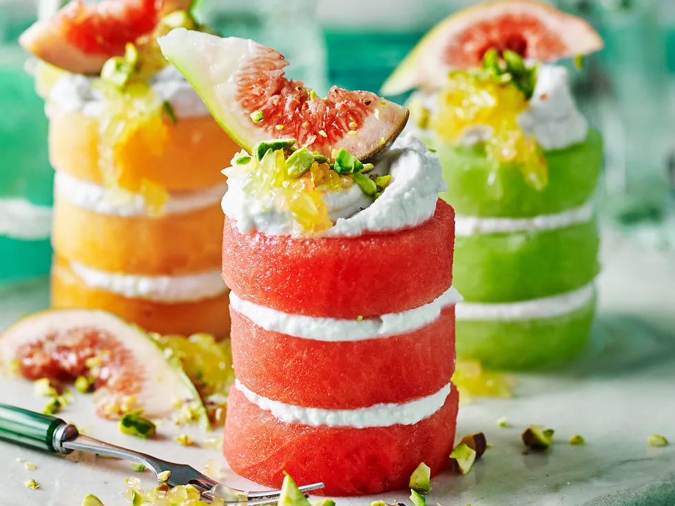 fruit stacks with coconut cream