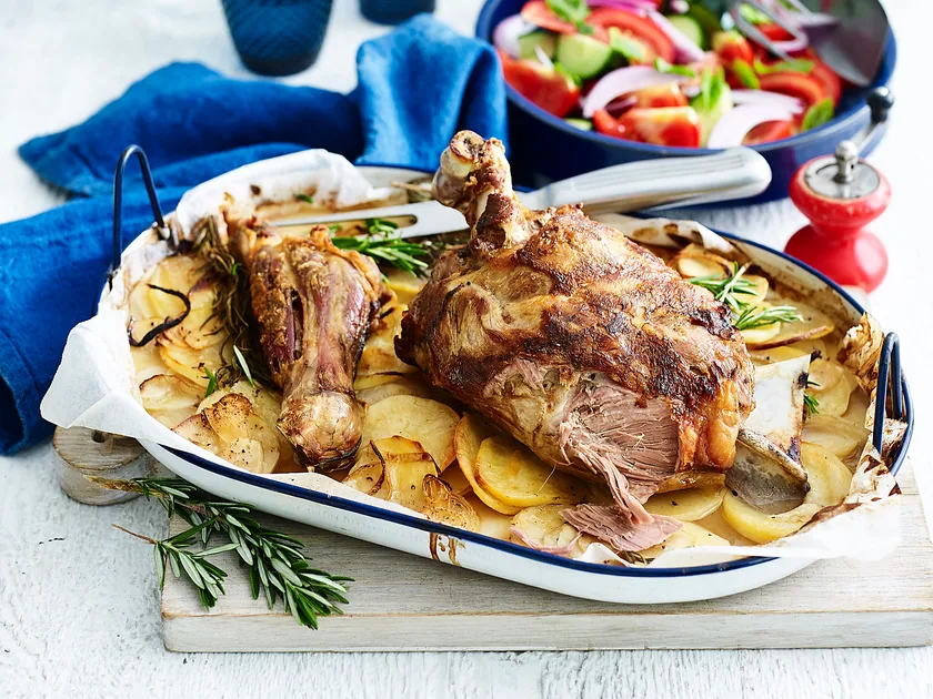 Slow-Roast Lamb Shoulder with Garlicky Potatoes Recipe