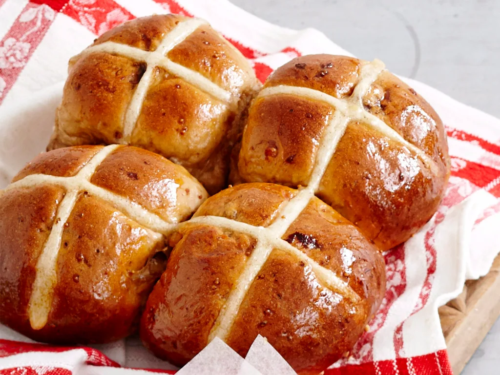 Fig, maple and walnut hot cross buns