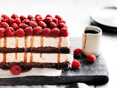 raspberry ice-cream brownie stack