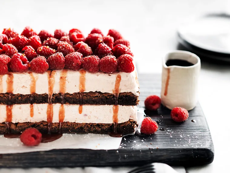 raspberry ice-cream brownie stack
