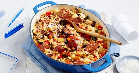 Roasted vegetable and chorizo risotto | Women's Weekly Food