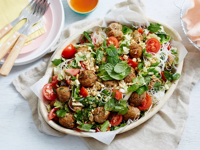 asian pork meatball salad
