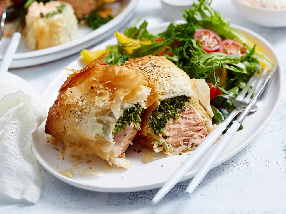 Spinach, feta and salmon parcels