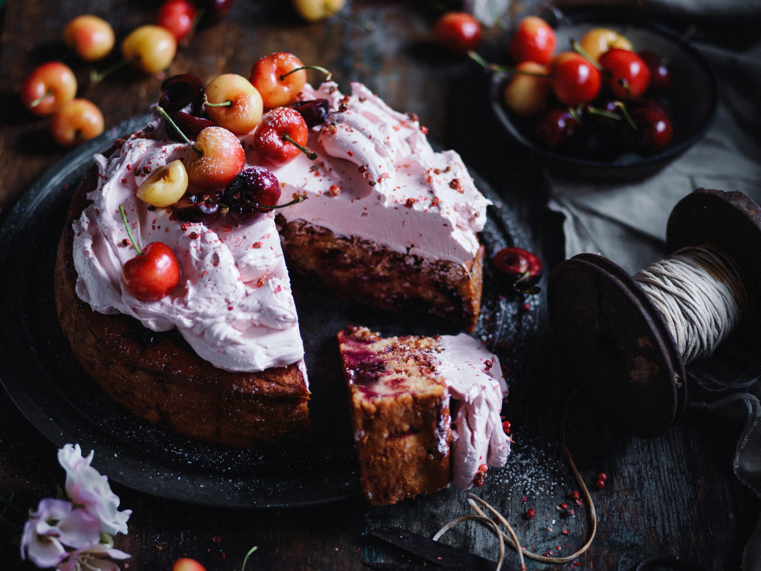 Beetroot and cherry cake with pink meringue buttercream-image