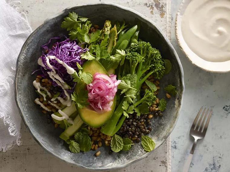 Freekeh & lentil vegetable bowl