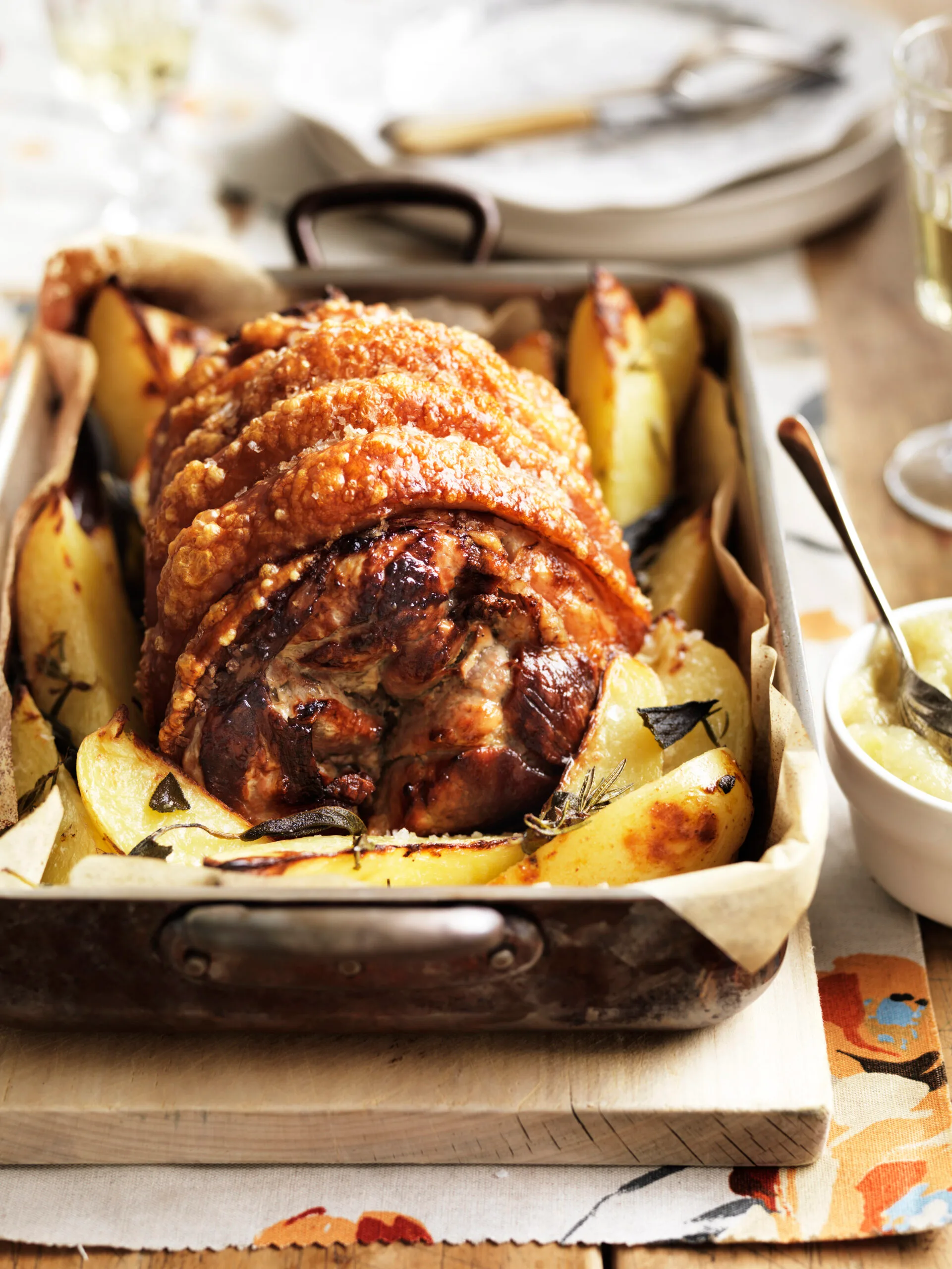 Pork leg roast with sage potatoes
