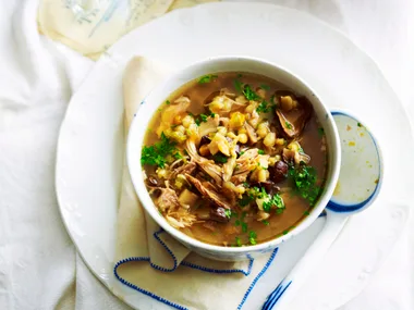 Hearty chicken and barley soup