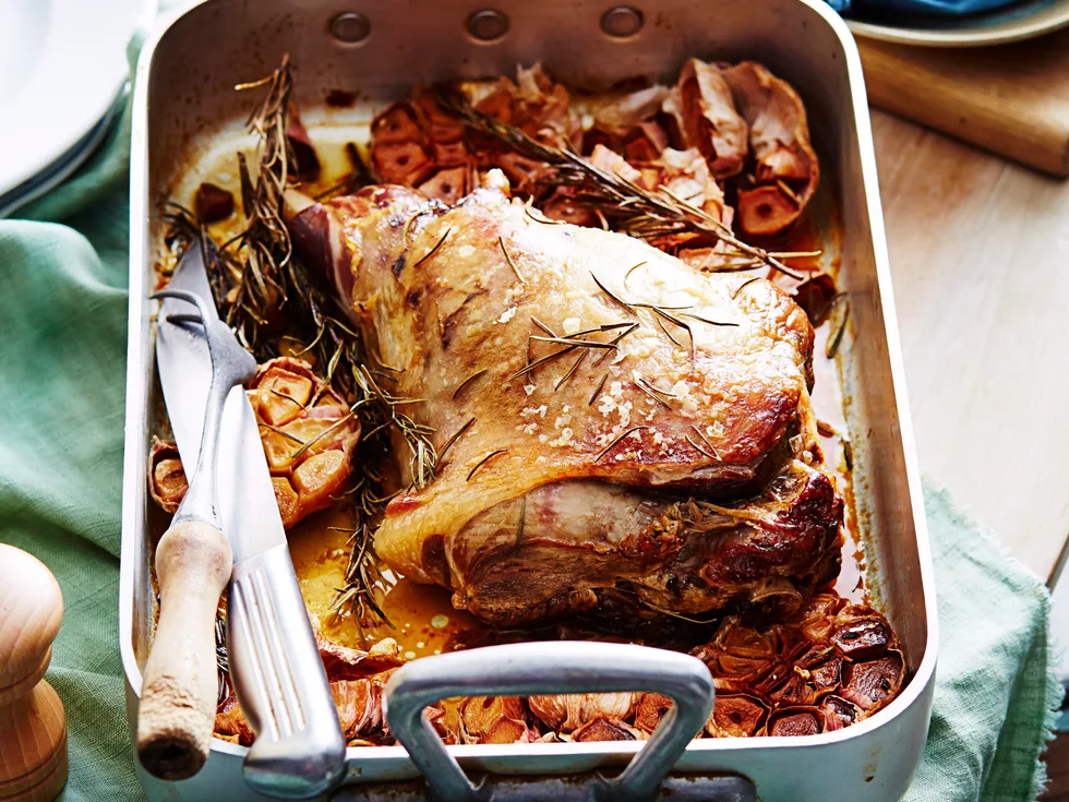 Slow-roast lamb with lemon, garlic and rosemary