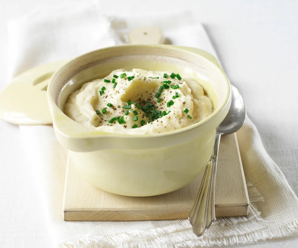 Celeriac puree sprinkled with chopped chives.