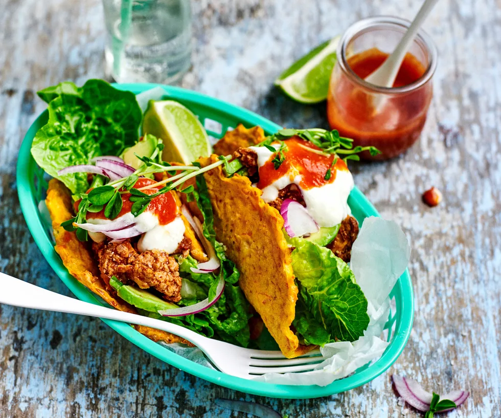 Carrot taco shells with salad and chipotle pork