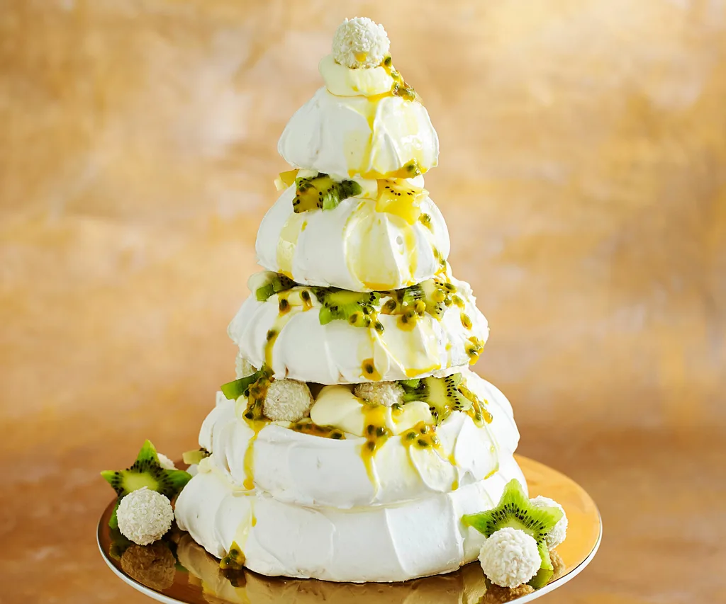 tropical meringue pavlova christmas tree