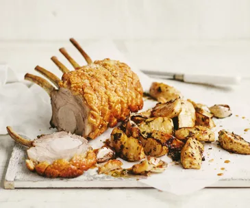 Crackling pork rib eye with honey & lemon glaze
