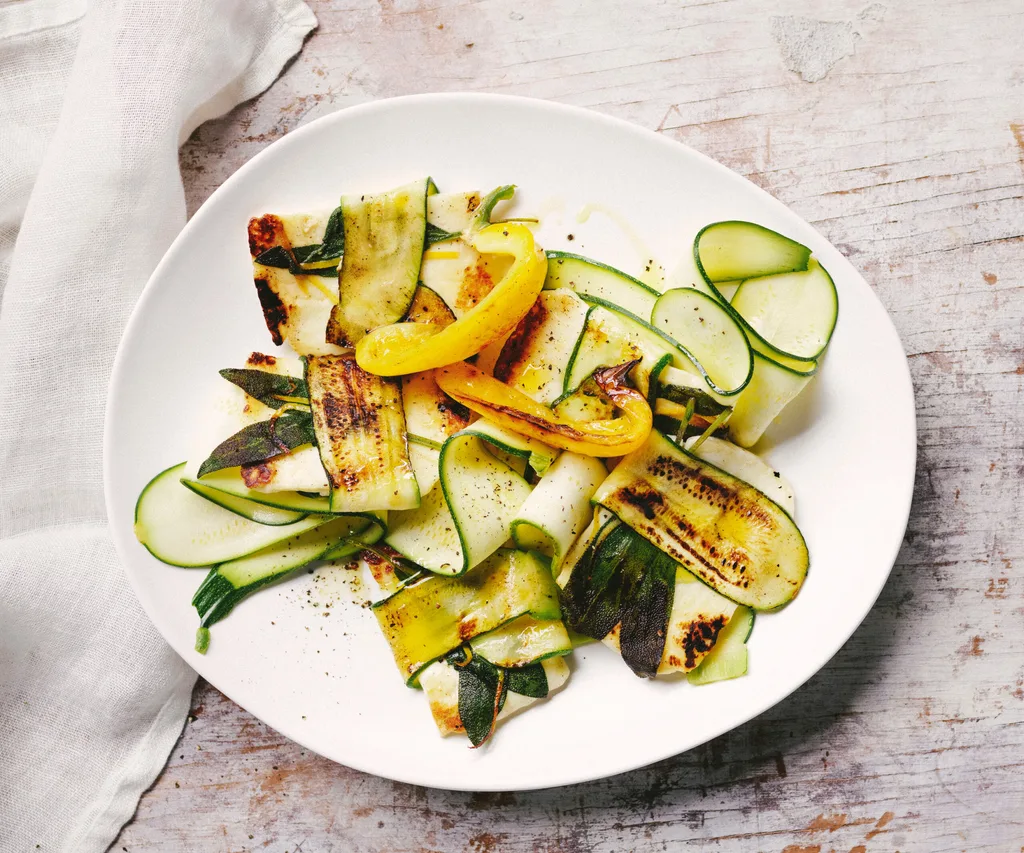 Sage & zucchini-wrapped haloumi salad