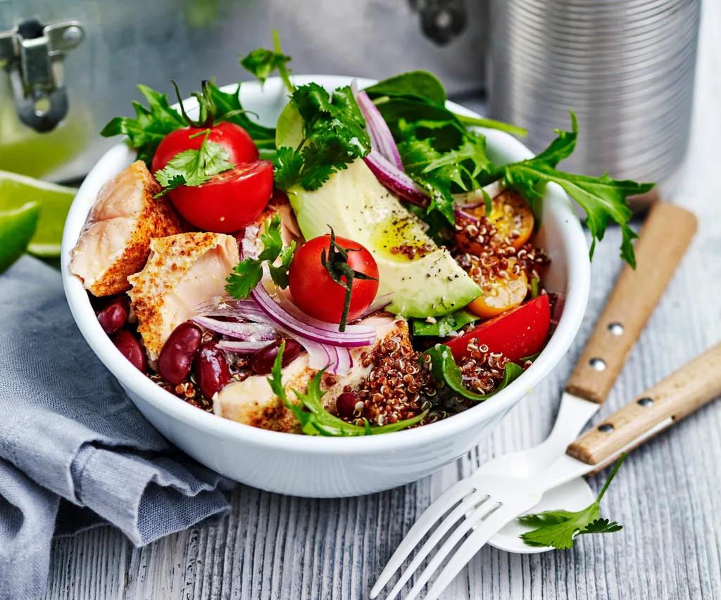 burrito bowl recipe with spicy roast salmon