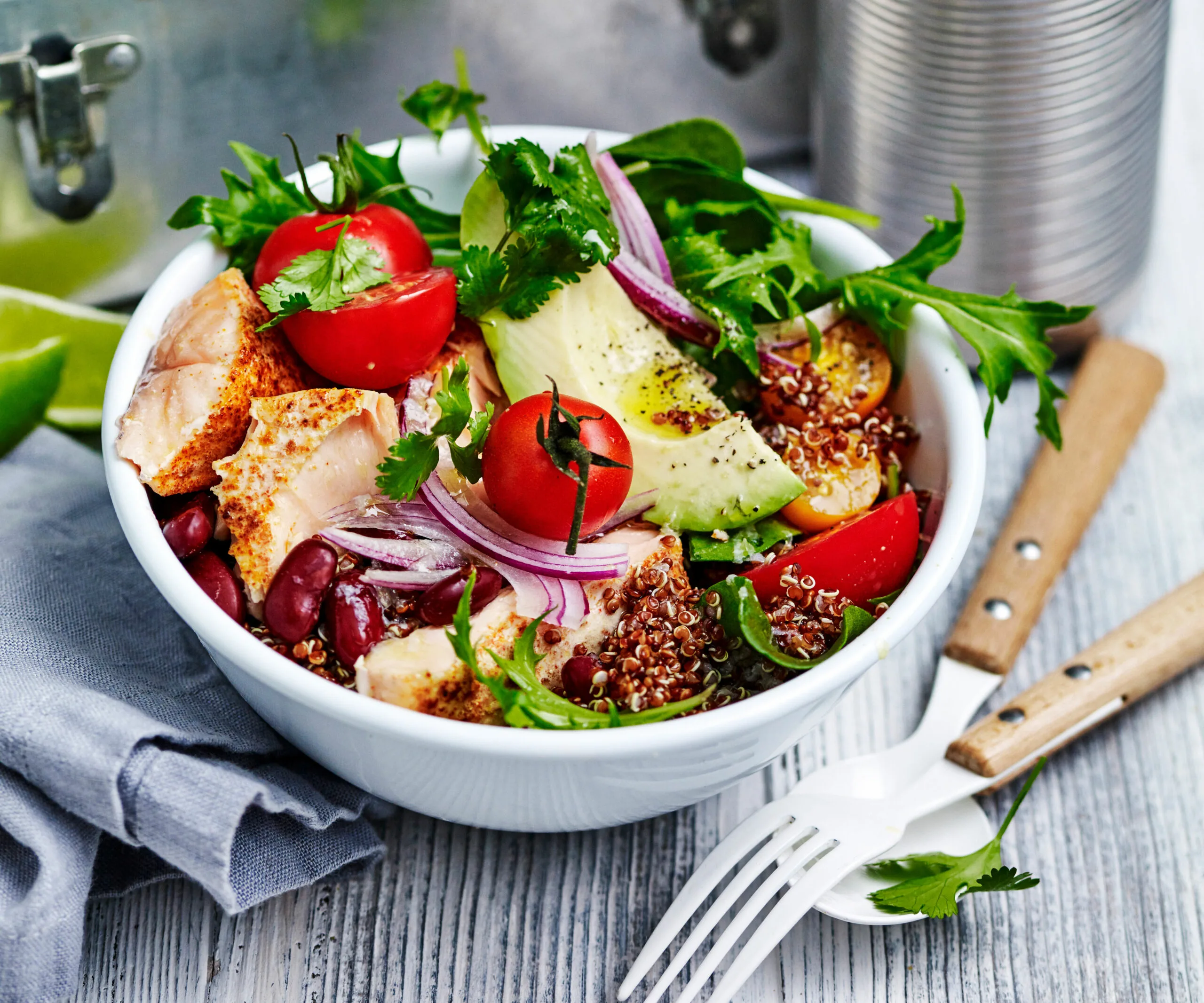 Spicy roast salmon burrito bowl