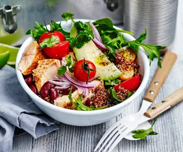 Spicy roast salmon burrito bowl