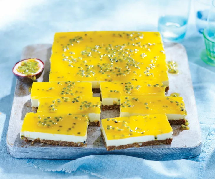 lemon passionfruit cheesecake slice