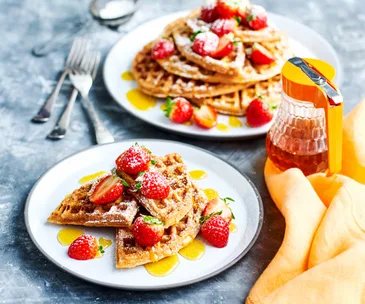 Gluten-free buckwheat waffles with golden syrup