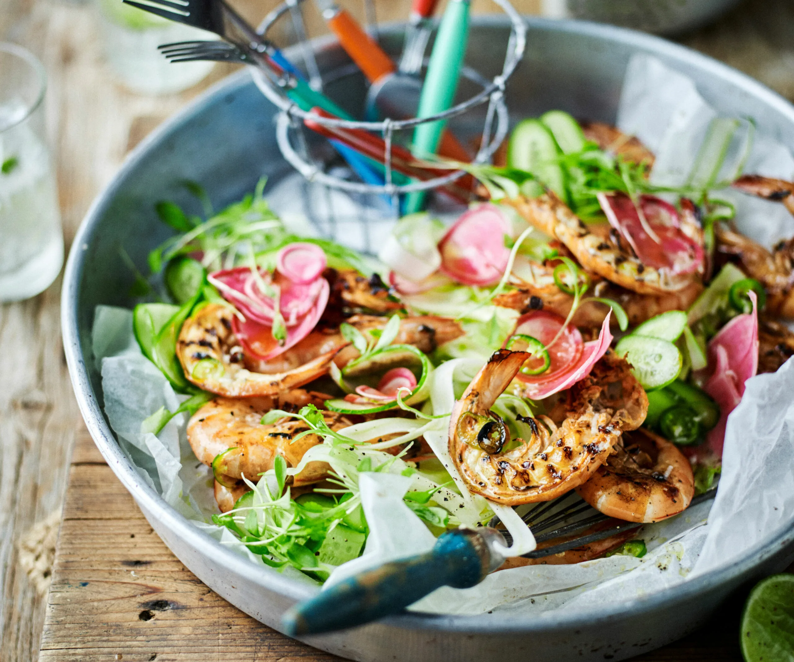 Barbecued prawns with chilli lime dressing-image