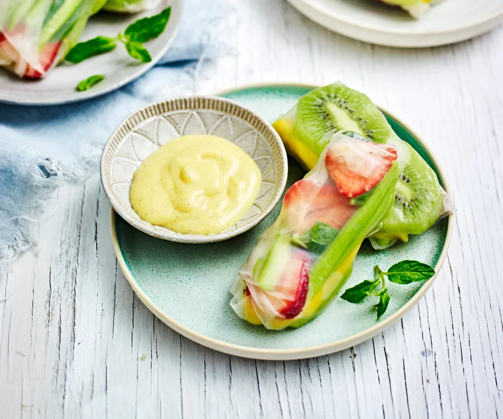 Fruit salad rice paper rolls