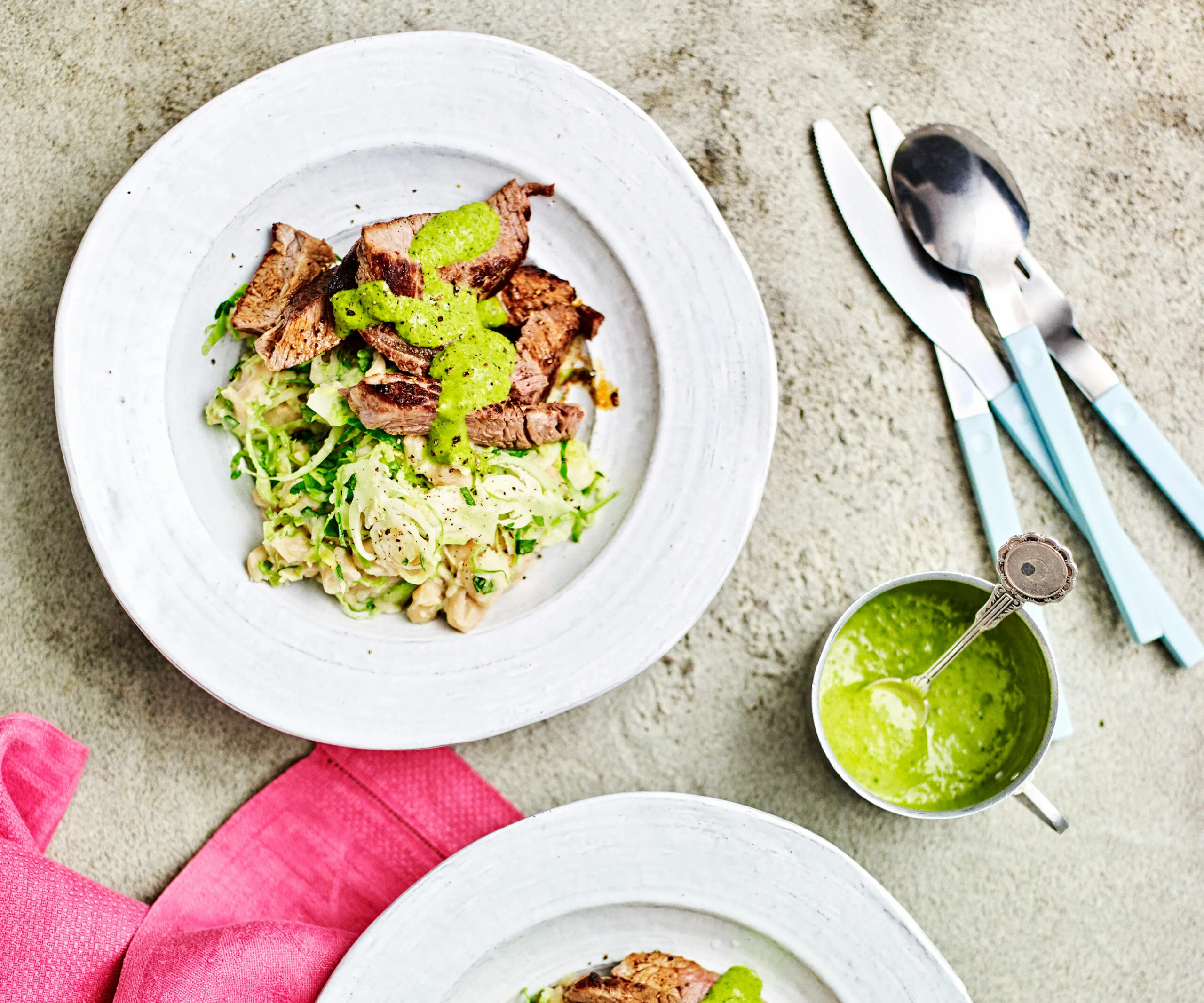 Steak & cannellini bean bubble-n-squeak with salsa verde