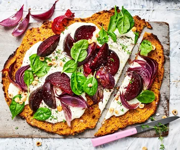 Beetroot, ricotta, & hazelnut tart