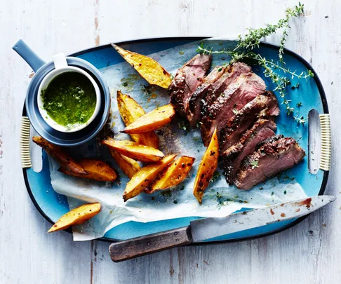 Lamb on a plate with fries