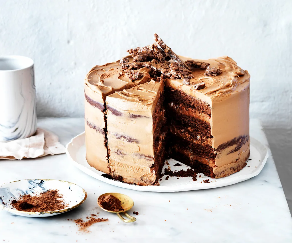 Triple-chocolate crackle crunch cake