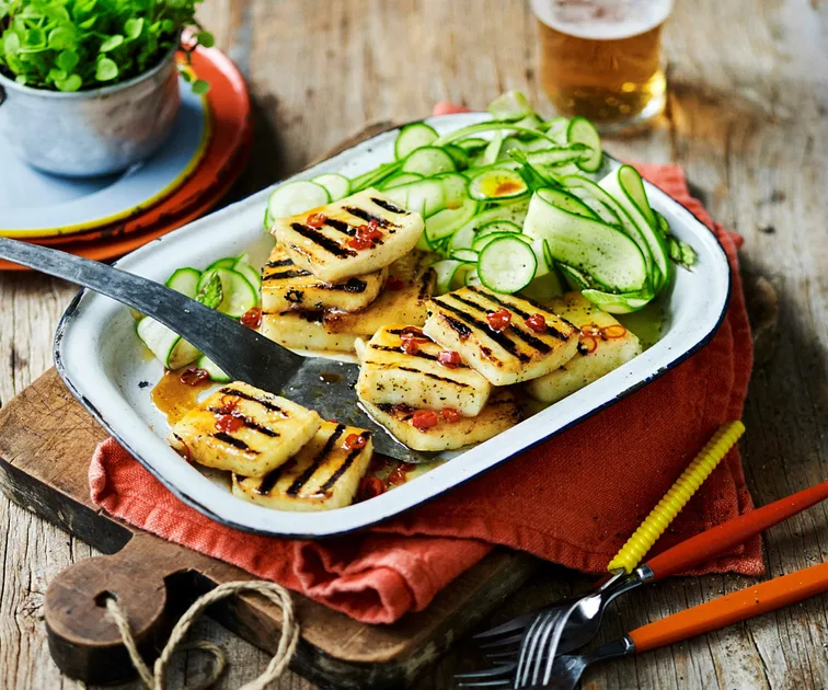 Chilli Barbecued Haloumi Recipe with Zucchini Salad