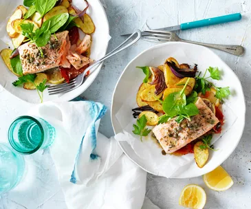 salmon parcels with kipfler potatoes