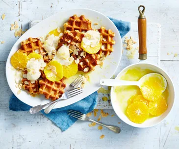Waffles and ice-cream à la suzette