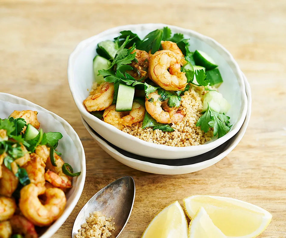 Fried prawns with preserved lemon and green chillies