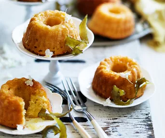 Lime and yoghurt cakes with elderflower syrup
