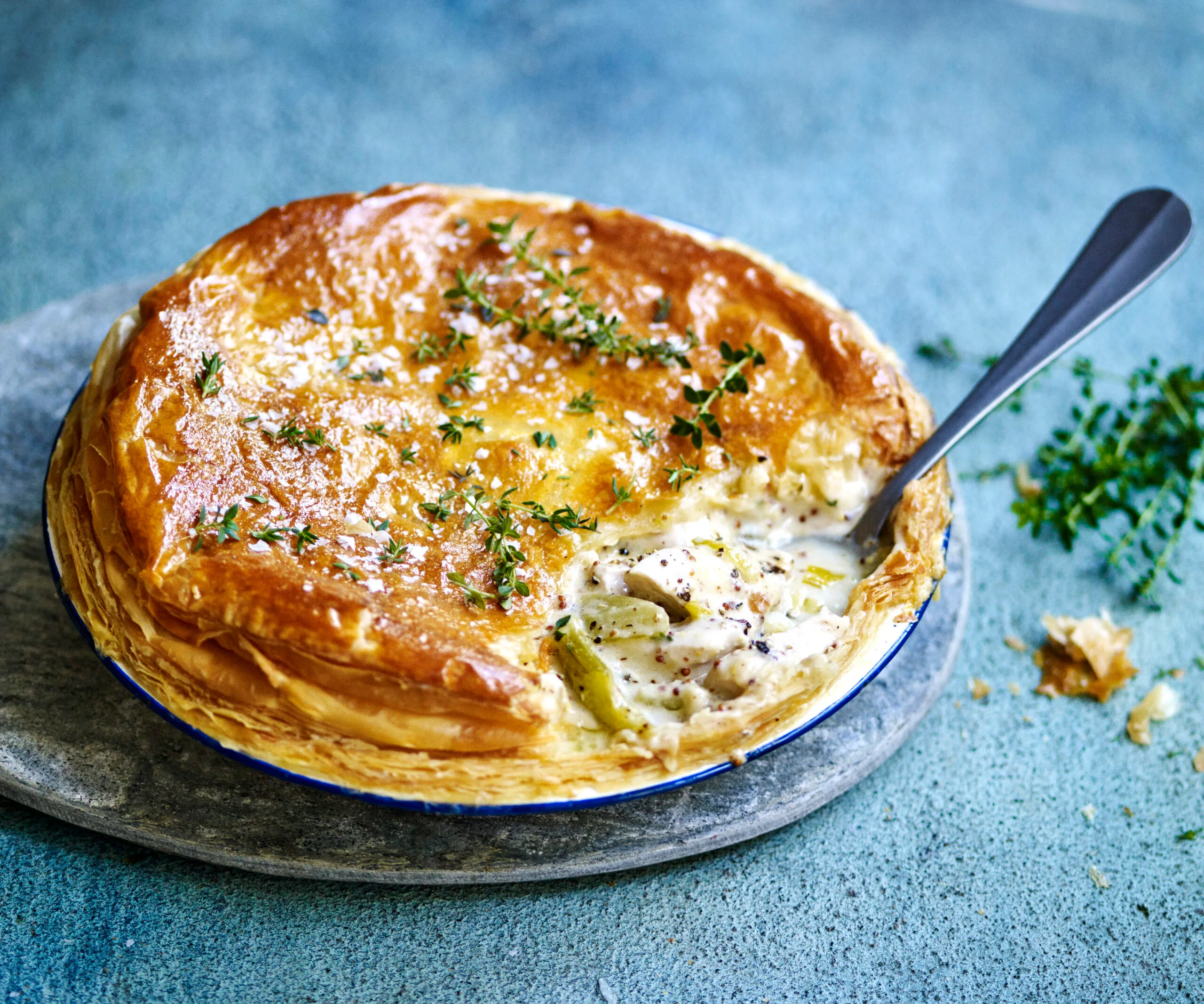Winter dinner ideas as a chicken and leek pie