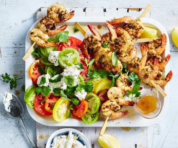 dukkah prawn skewers