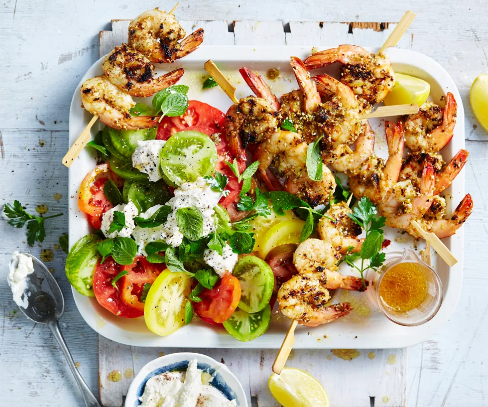 dukkah prawn skewers