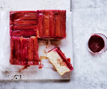 Upside down rhubarb ginger and hazelnut cake