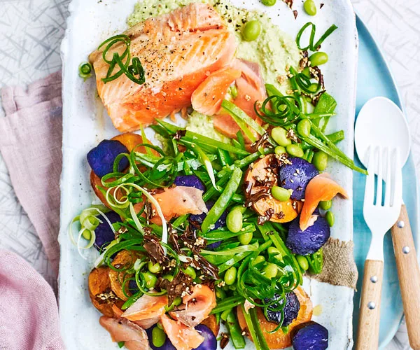 Ocean trout salad with edamame miso dressing