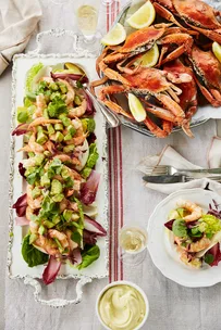 Maggie Beer’s king prawns, crabs and avocado salad with verjuice mayonnaise