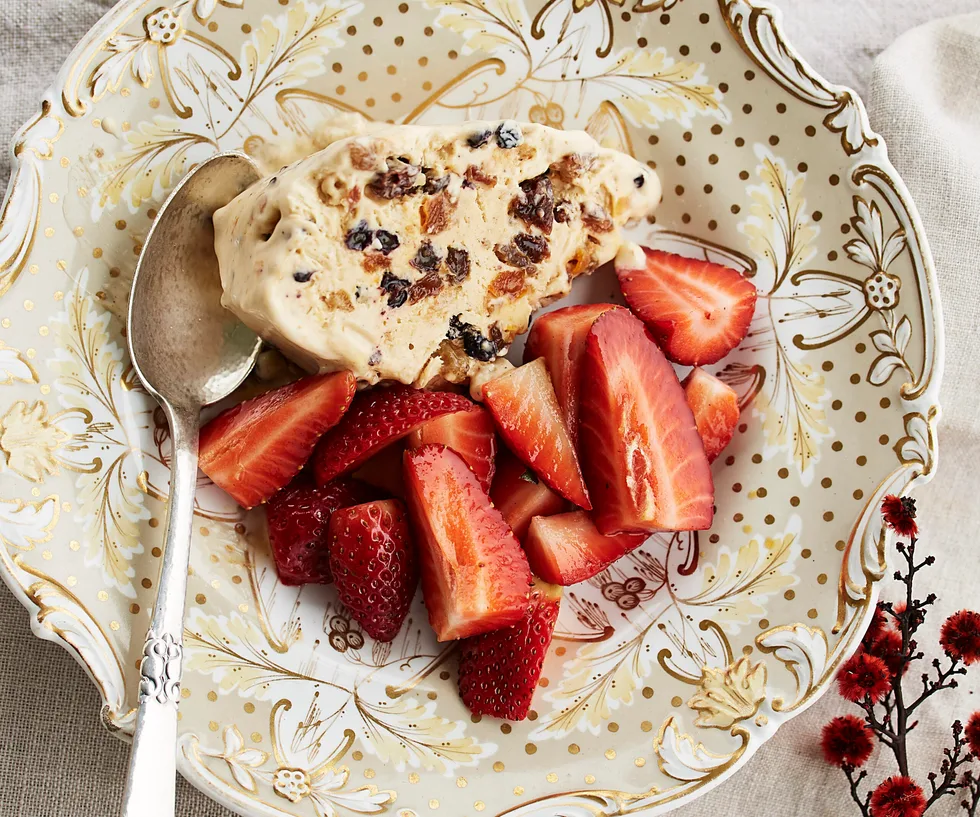 Christmas fruit mince semifreddo with strawberries