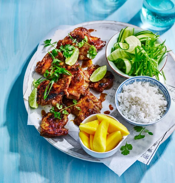 Sticky Thai chicken with coconut rice