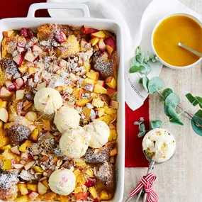 stone fruit pandoro pudding