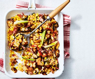 Corn-pancetta pan stuffing