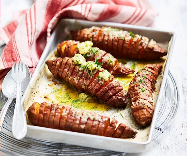 Spiced sweet potatoes with whipped chive butter