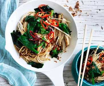 Gai lan and mushroom five-spice stir-fry