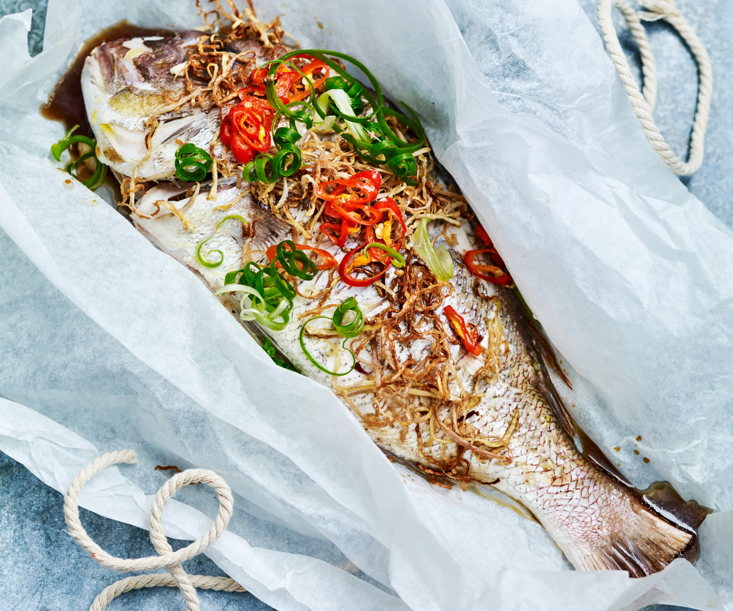 STEAMED FISH WITH GINGER and Green Onion Salad