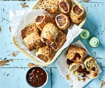 Caramelised onion, dill and caraway sausage rolls